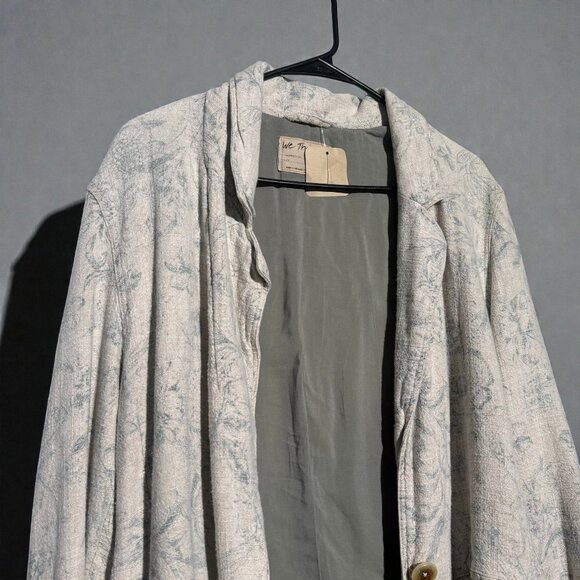 We The Free Patterned Linen Blazer Size Medium Women’s Cream Sage - Picture 3 of 6